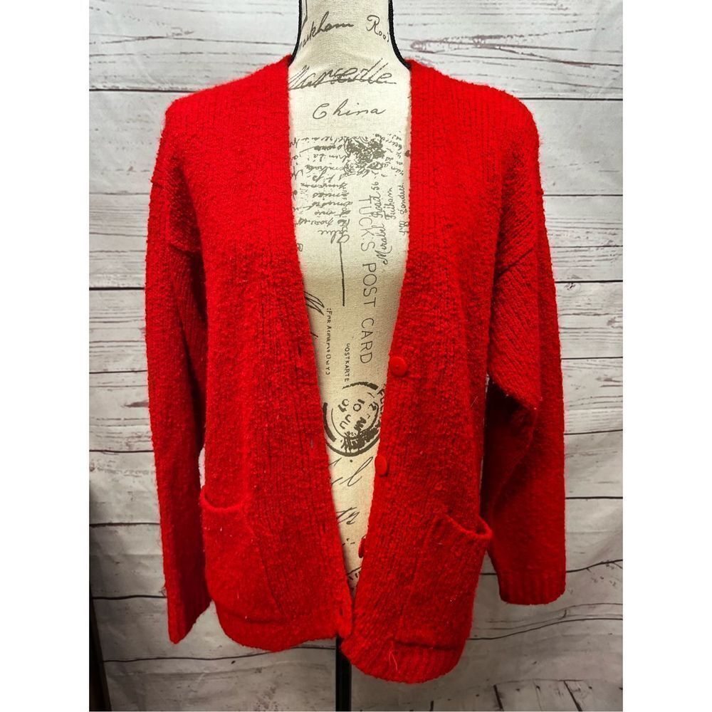 Western Connection Red Cardigan Sweater Open Front‎ Pockets Acrylic Knit